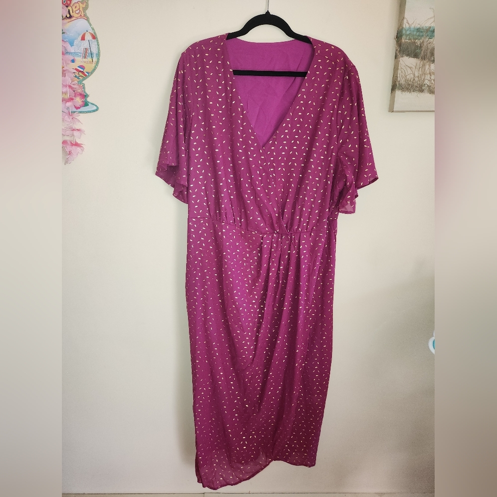 Bloomchic maxi wrap style dress 18/20 2X NWT purple gold